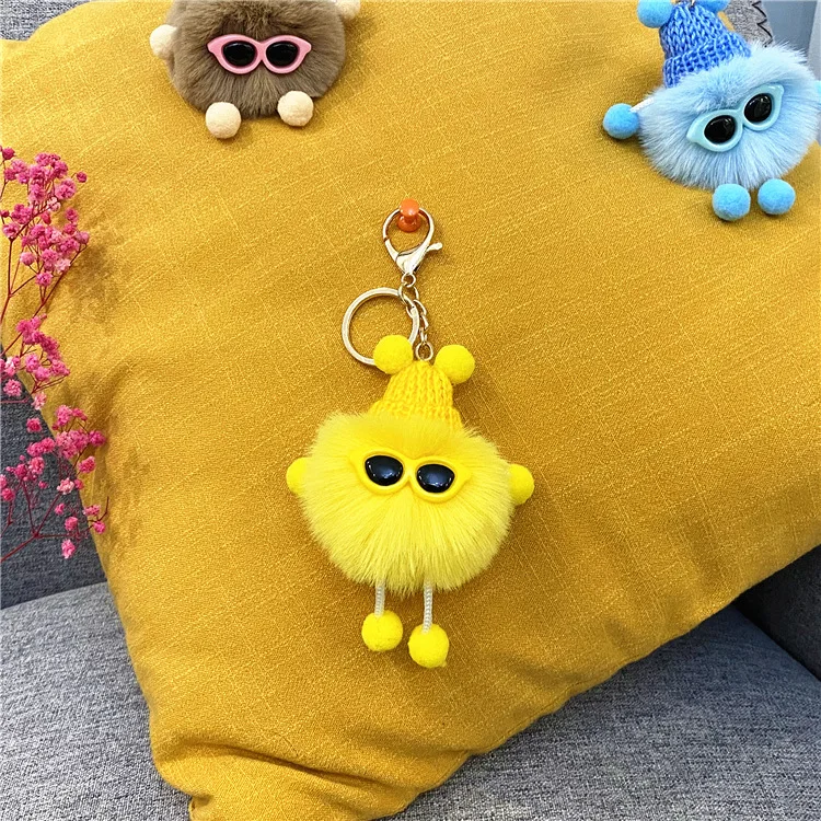 Hot Sale Creative Cute Cartoon Key Chain Keyring Bag Car Pendant Plush Small Coal Ball Keychain