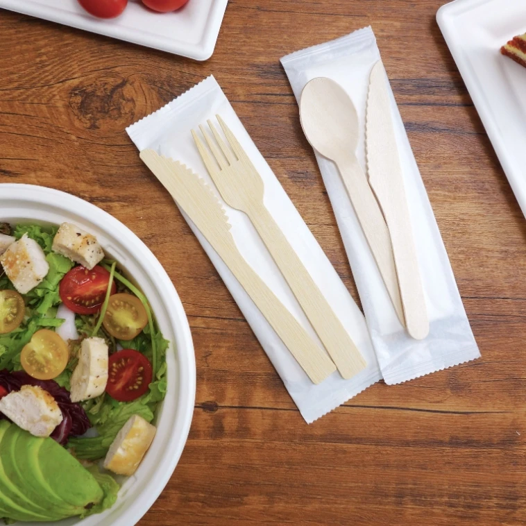 100% Biodegradable Compostable Utensils Set Fork Knife Small Mini Cutlery Set Bamboo Serving Soup Spoon