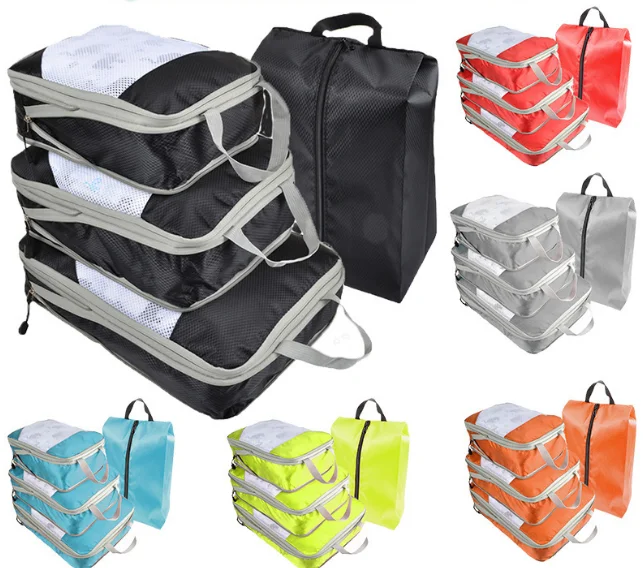 Travel Packing Cube  3 or 4 pcs/set Mesh Packing Cubes with Compression With Handle