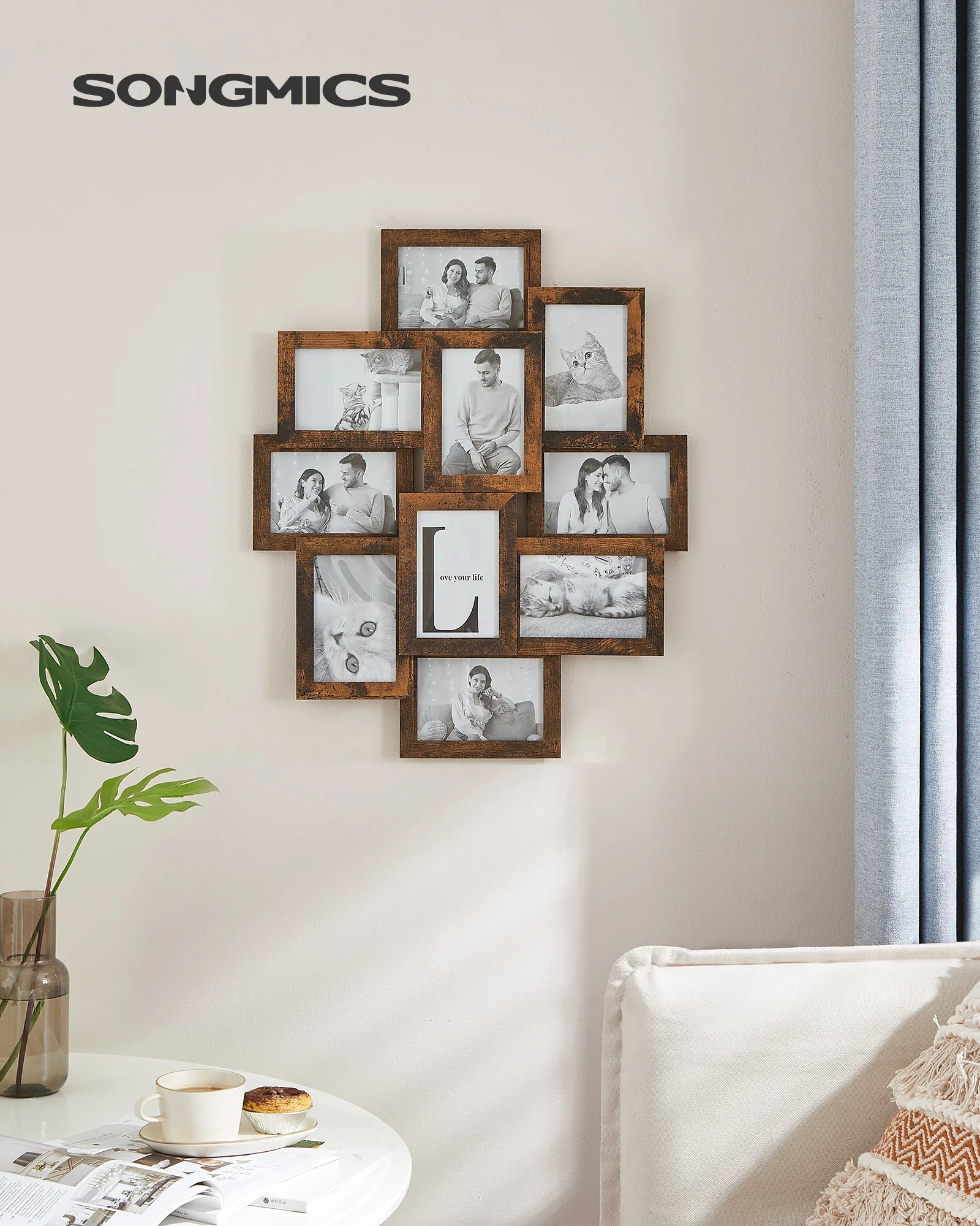 SONGMICS Wall Mounted Collage Picture Frames for 10 Photos in 10 x 15 cm Decorative Photo Frame