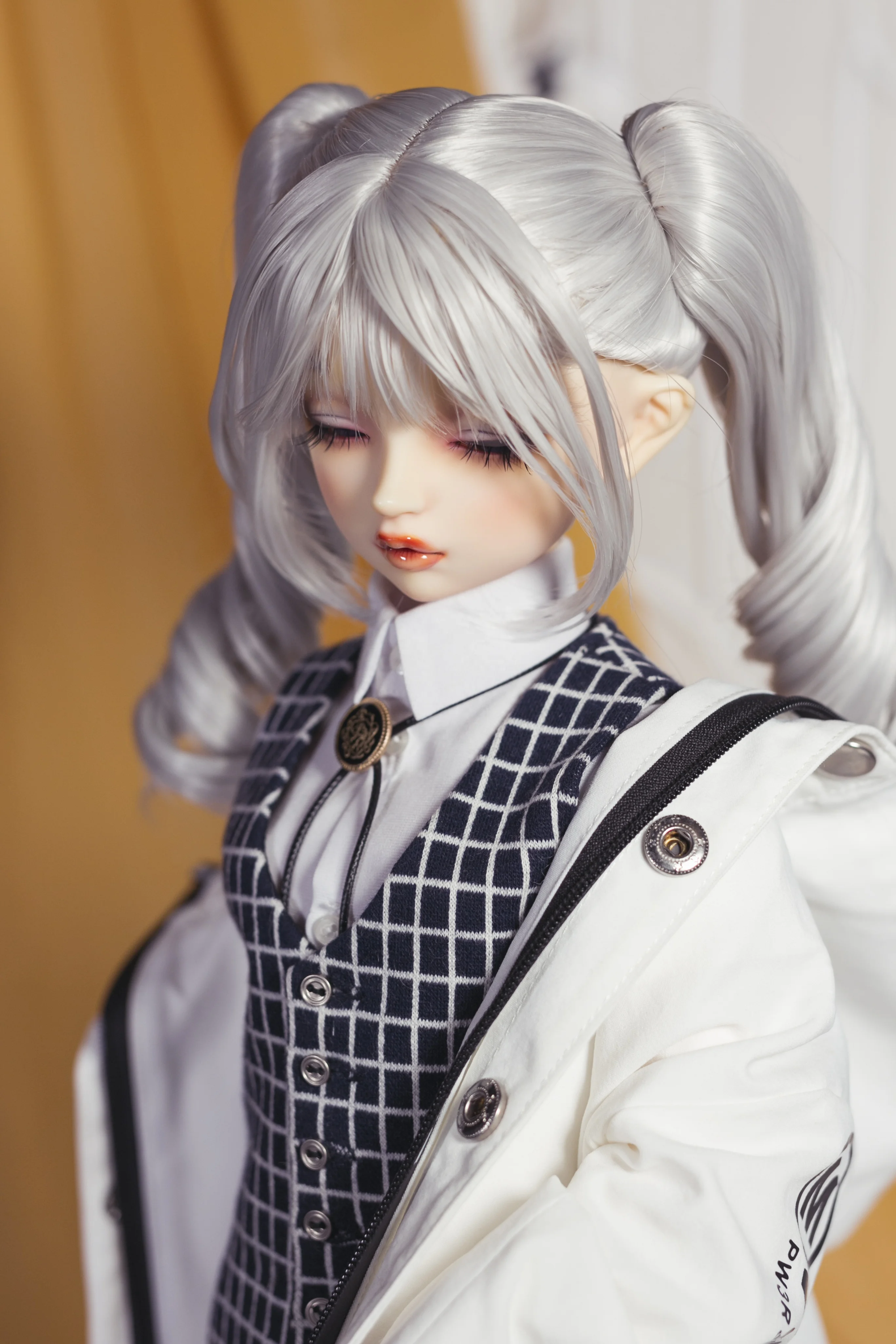 8-9 Inch 1/3 BJD Hair Customize Wigs For Dollfie Synthetic Pigtails Sliver White Pigtails Double Braid Curly Smart Doll DIY