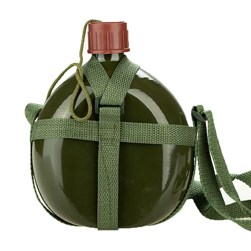 Aluminum Canteen Olive Green Water Bottle with Belt for Camping/Hiking/Biking/Travelling