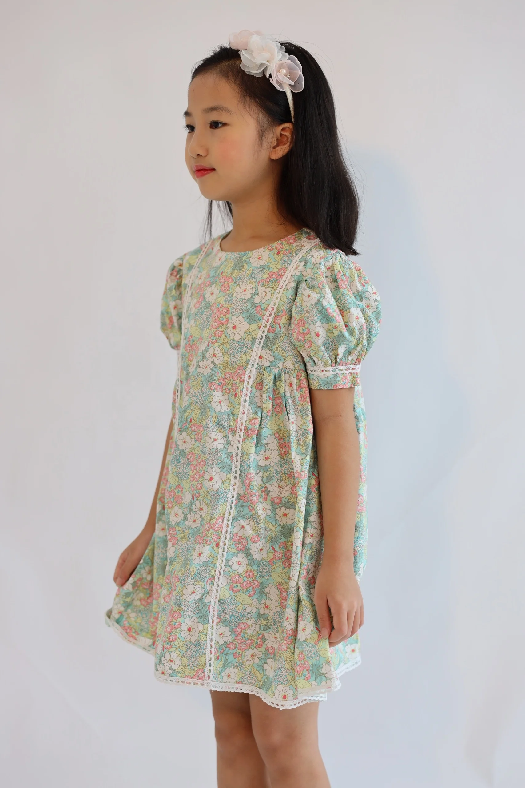  Мятное цветочное повседневное детское платье летняя Милая повседневная детская одежда для девочек