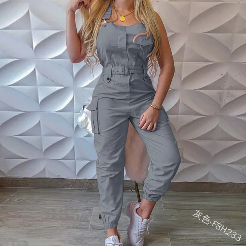 jumpsuit women casual playsuit sleevelessloose preppy style pants with belt elegant casual pocket overalls palysuts