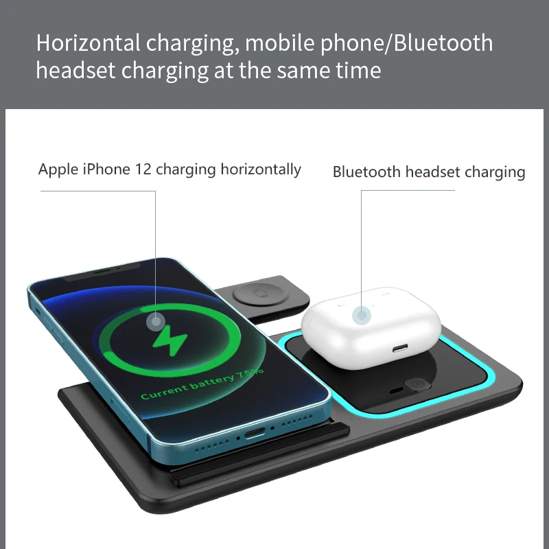 10W 4 in 1 Carregador Wireless Charger Charge Smartphone Docking Charging Station Stand Pad Fast Mobile Phone Charger