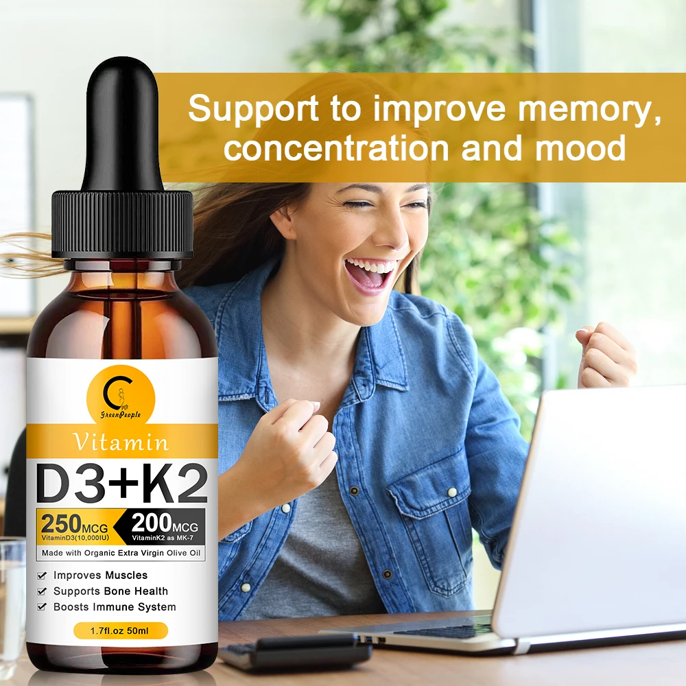  Organic Vitamin D3 K2 Liquid Drops Premium Immune Support Helps Strong Bones&Healthy Heart &