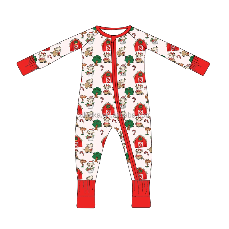 Bamboo Fiber Baby infants Zipper Romper Pajamas Christmas Toddler Fold Hands Feet Sleeper Wear