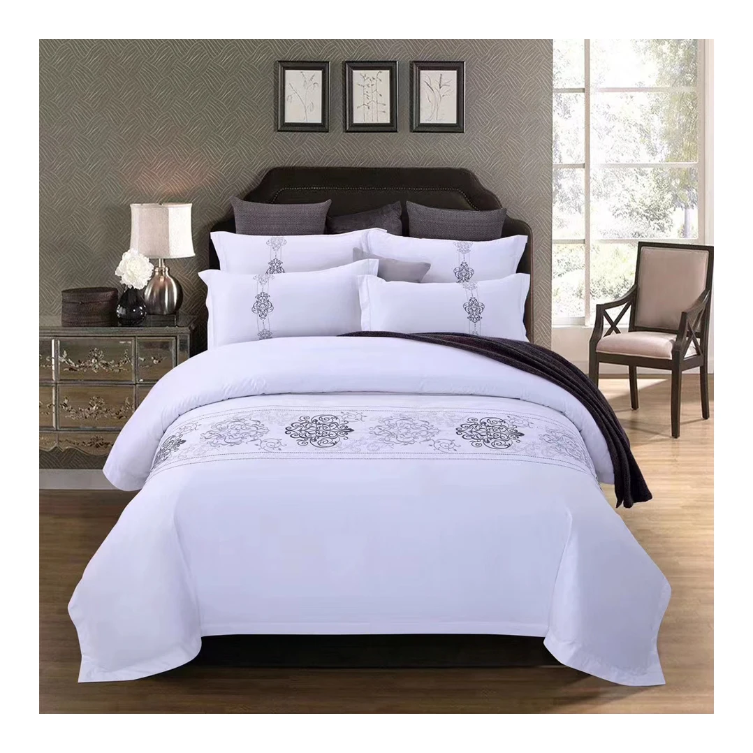 Five Star Hotel Solid Color 100% Long Staple Cotton 300t 400t 500t Custom Size Fitted  Flat Bed Sheets Set