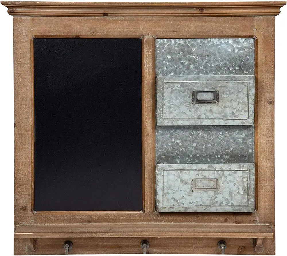 
Wood Framed Wall Organizer Farmhouse-Inspired Magnetic Chalkboard with Mail Holders 