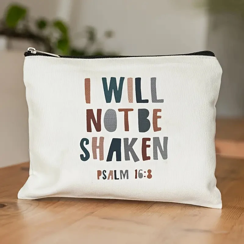 1 pcChristian Bible Verse I Will Not Be Shaken  pattern Personalized Makeup Bag Travel Toilet Storage Bag Cosmetic Pouch