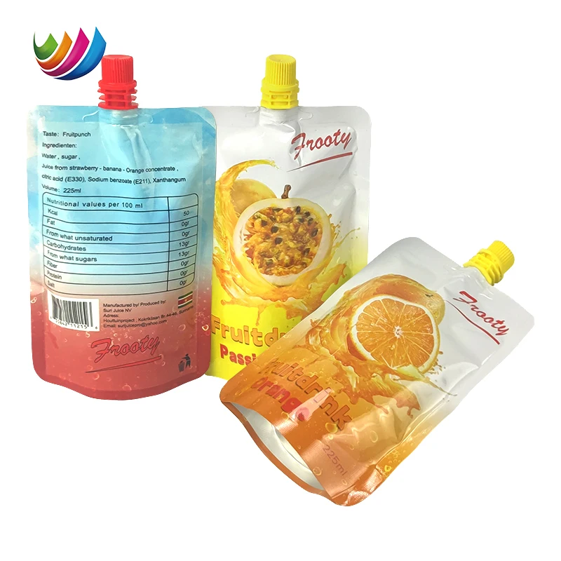 Food grade custom portable reusable plastic liquid beverage drink liquid baby children snack food spout pouch juice bag