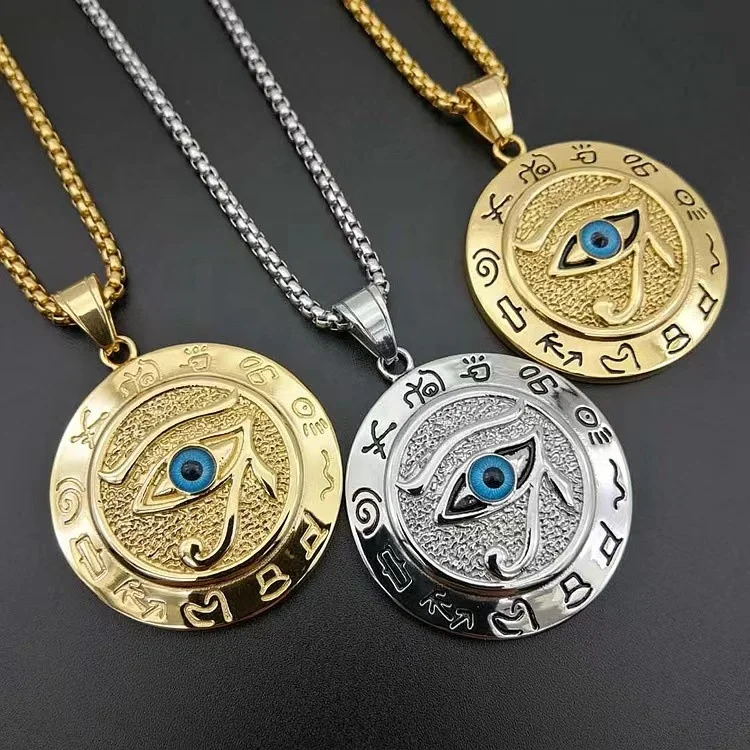 PVD Золотые круглые ювелирные изделия Хип-хоп из нержавеющей стали Орел синий глаз кулон ожерелье