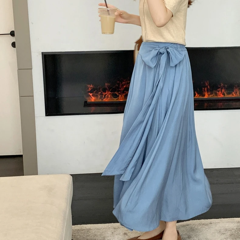 Korean style high waist half-length temperament bandage elastic waist mid-length large swing a-line umbrella skirt women