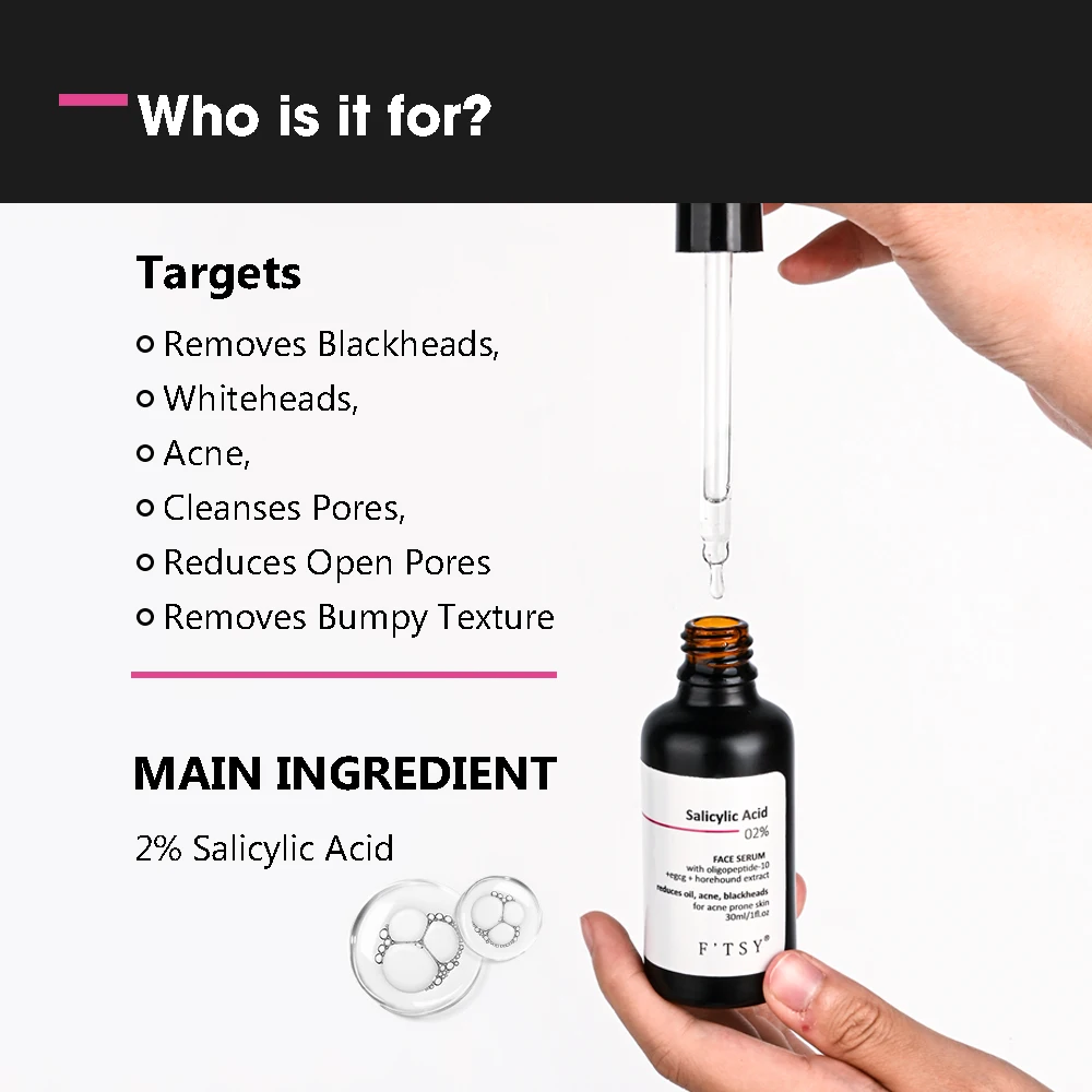 Salicylic Acid Serum for Face Blackhead Acne Removal with Hyaluronic Acid Herbal Ingredients Pore Shrinking Feature Liquid Form