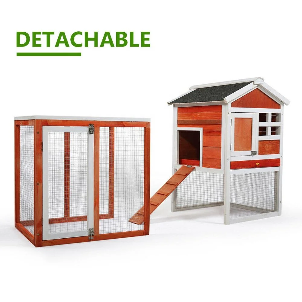 Large Outdoor Double Space Deck Portable Wooden Chicken Coop With Stairs