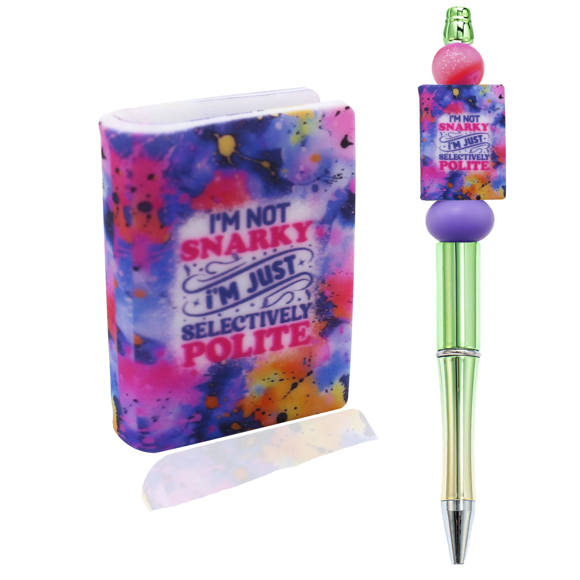 New Free Customized Notebook Book Shape Colorful Pattern Silicone Beads For Pens Keychain Printed Custom Silicone Focal Beads