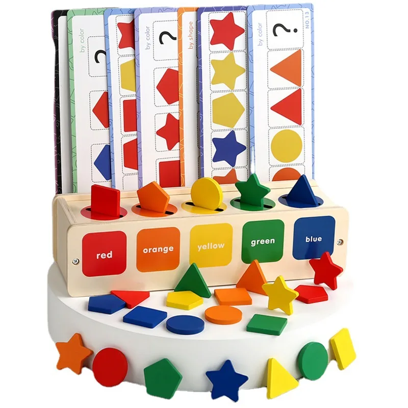 Montessori  Wooden Sorting Toys for Toddlers with Matching Box Shape Sorter Color Educational Learning Toy for 1 2 3 Year Old