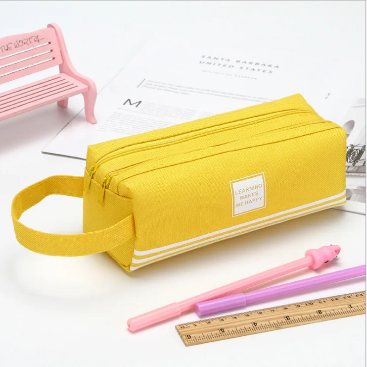 2022 Creative Double-Layer Large Capacity Portable Kawaii Pencil Case Oxford Cloth with Double Zipper Soft Leather Material