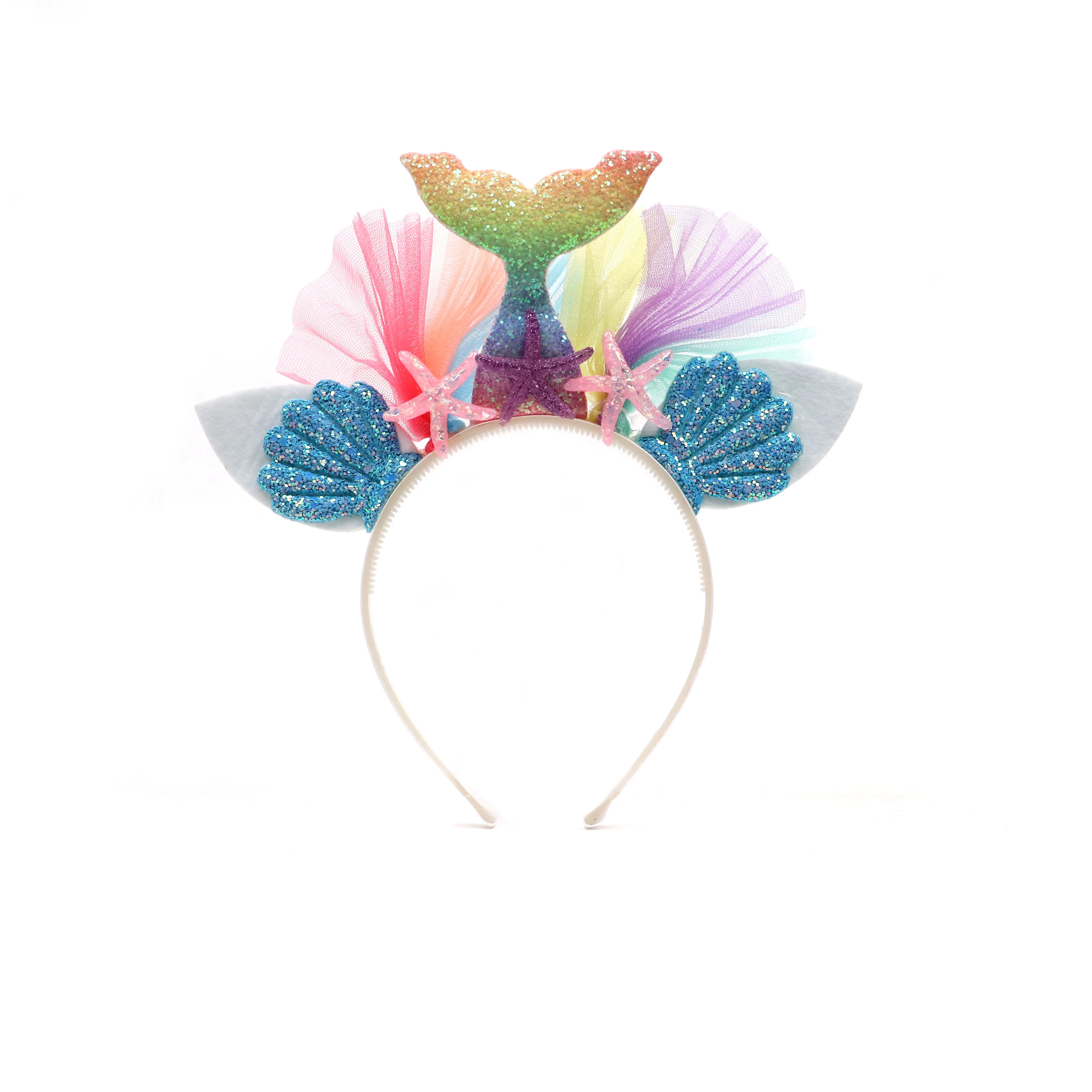 Wholesale fashionable cute lovely kids rainbow color glitter mermaid headband for kids holiday