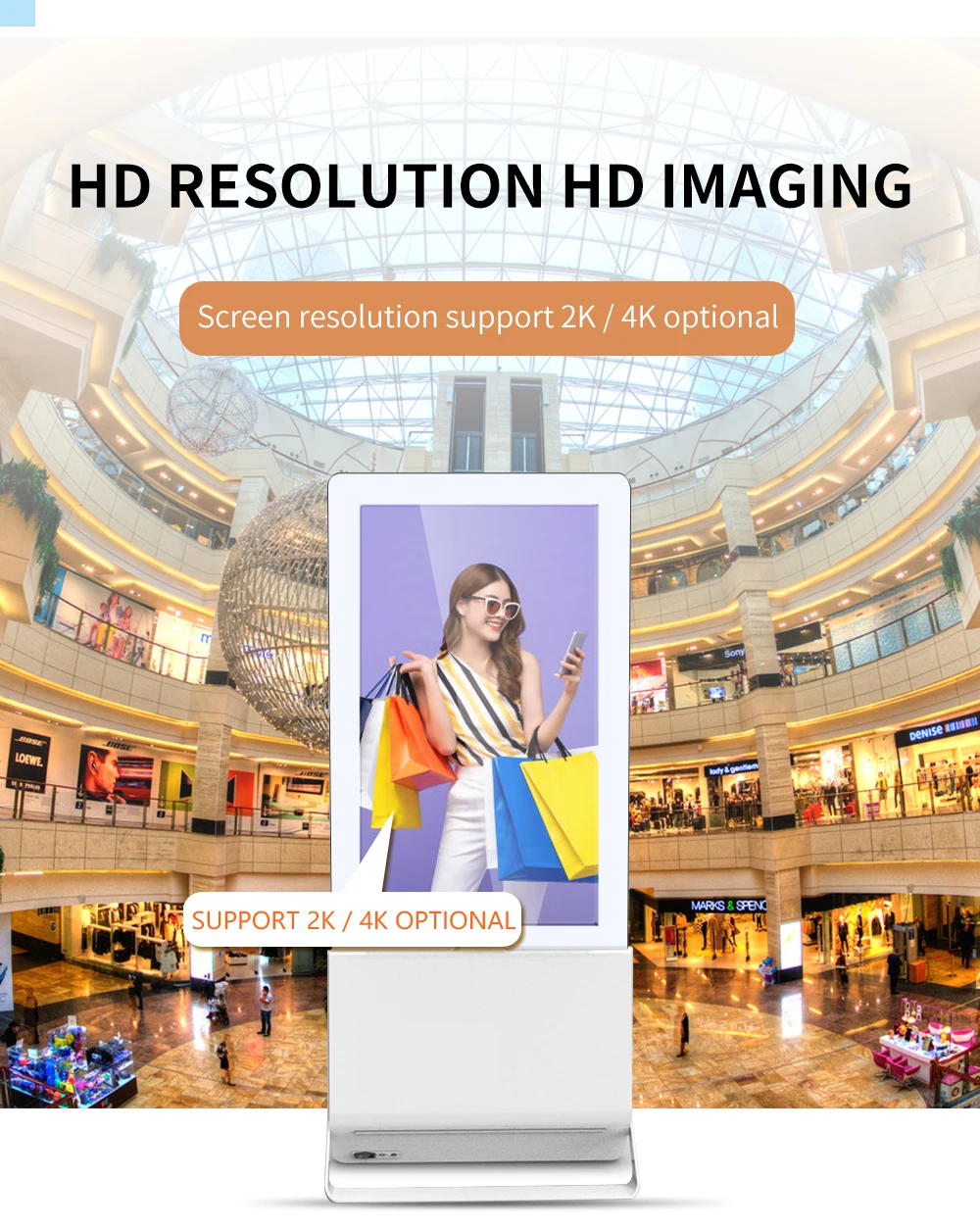 Floor Stand Indoor Advertising LCD Display Panel Touch Digital Signage Ultra Thin Media Player