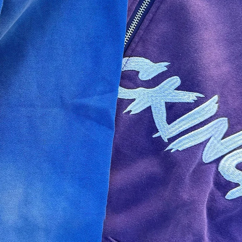 Custom Vintage Distressed ACID Washed Embroidery Logo Hoodie Streetwear Sun Faded Cotton French Terry Zip Hoodie for Winter