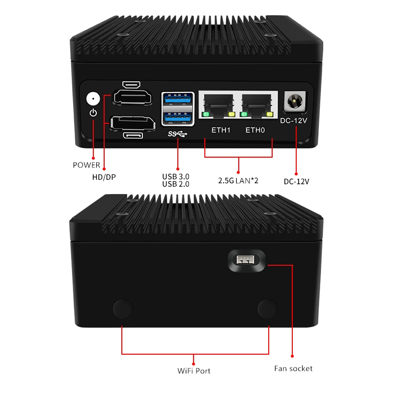 12th Alder Lake N100 Карманный брандмауэр маршрутизатор 1xDDR5 PCIE3.0x1 безвентиляторный мини-ПК 2xi226-V 2 5G LAN pfSense Proxmox ESXi сервер