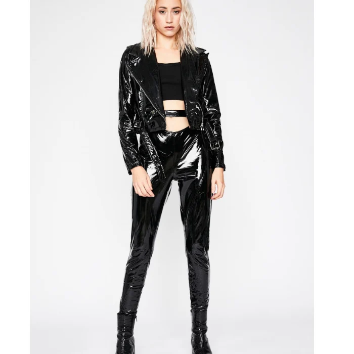 Shining Black Women Leather Jackets Streetwear Motorcycle Jacket Sexy Punk Jacket for Women