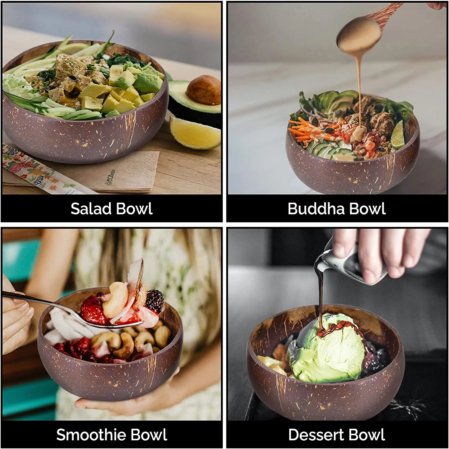 Premium 100% Natural Reclaimed Coconut shell Wooden Bowls For Smoothies