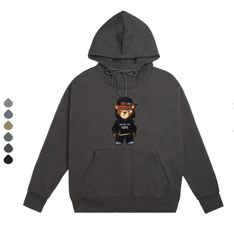 OEM Designer Fish Mouth Hoodie Customized chenille Embroidery Fleece cotton 3d Towel Embroidery Fish Mouth hoodie sweatshirt
