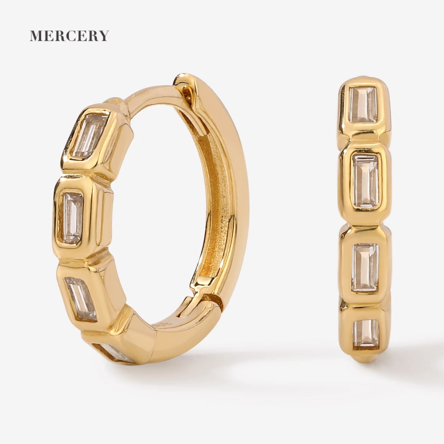 Ювелирные изделия Mercery 14 карат однотонные золотые серьги Joyas багет сапфировый логотип Роскошные драгоценные камни 585 для женщин