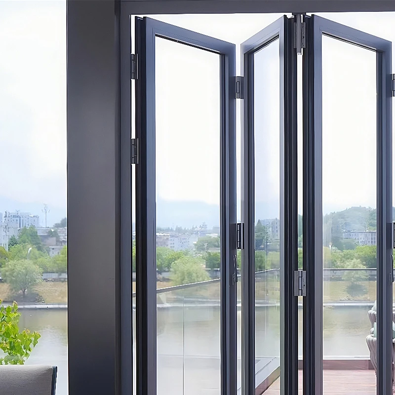 European and American style standard sound insulation system movable frameless folding glass door double folding door
