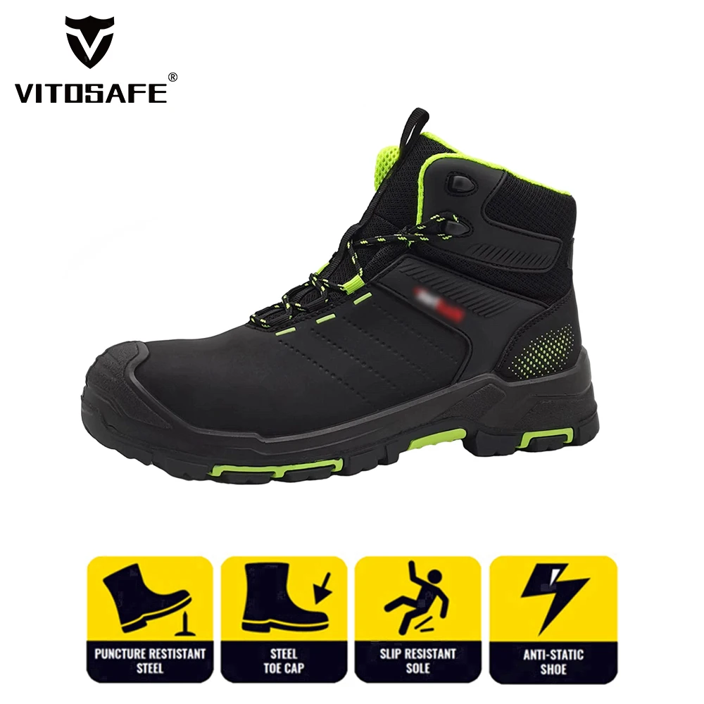 OEM Genuine Leather Safety Shoes Steel Toe Work Boots Mens Botas de seguridad Industrial