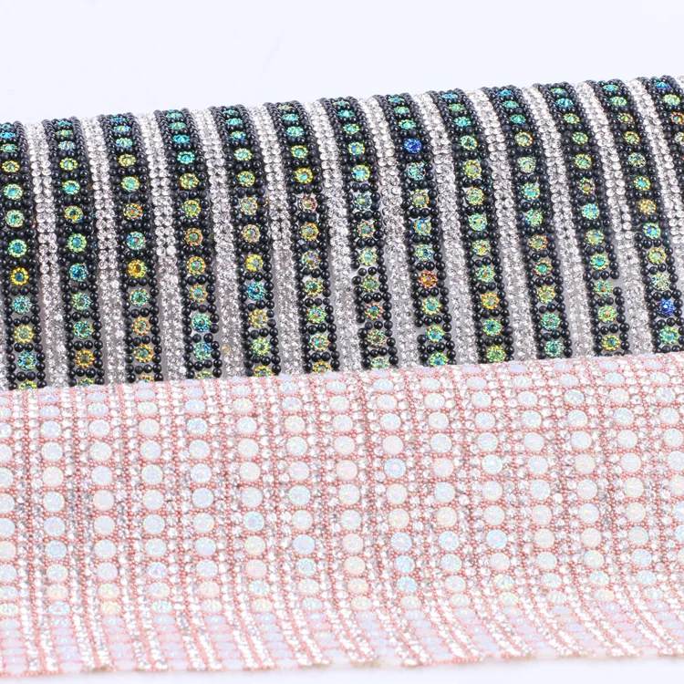 24*40cm Clear  Hotfix Glass Rhinestone Mesh Trim Crystal Fabric Sheet Strass Ribbon Applique for Clothes Jewelry Crafts