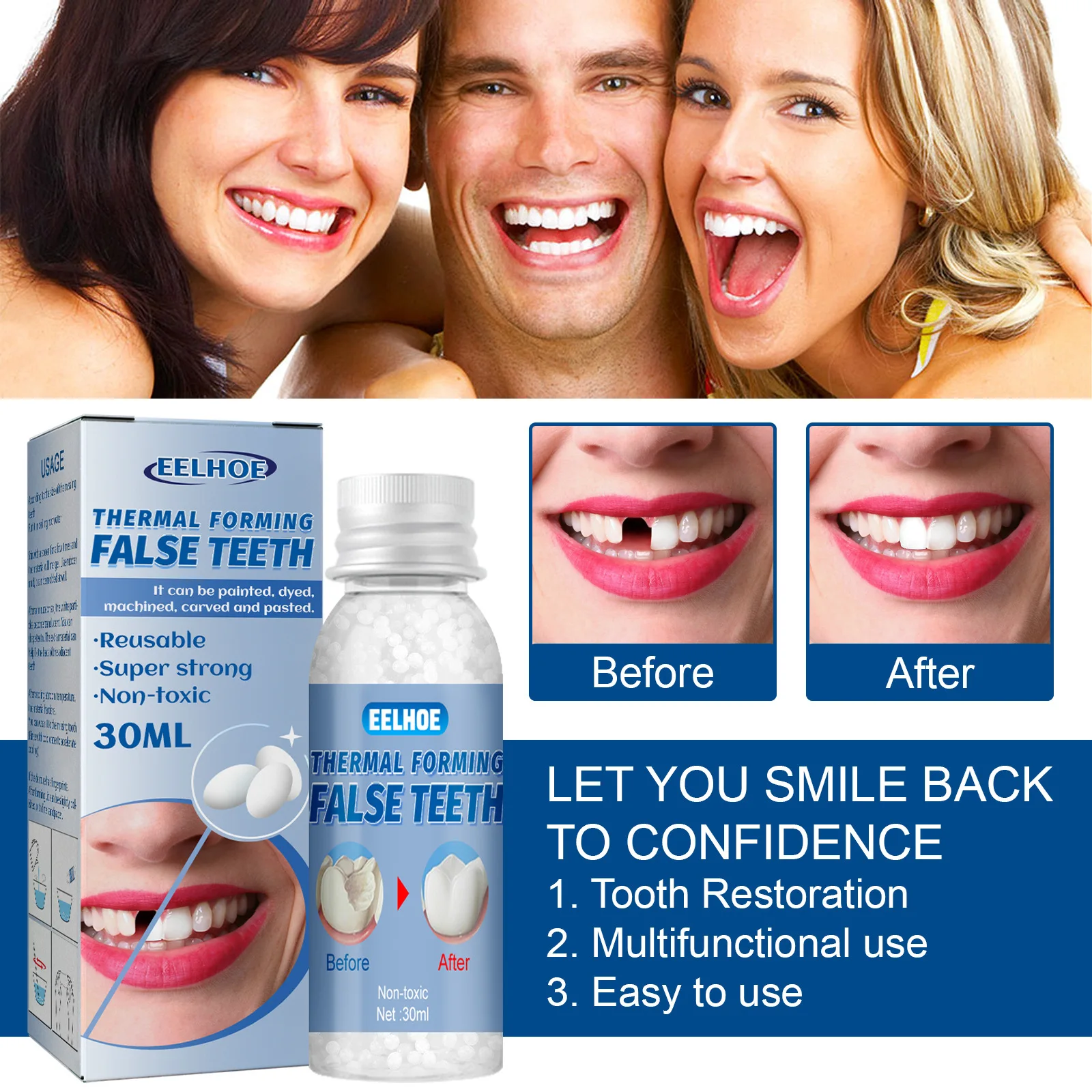 Thermal Fitting Beads Teeth Veneers Moldable Temporary Tooth Repair Kit for Fix the Missing Tooth Teaching