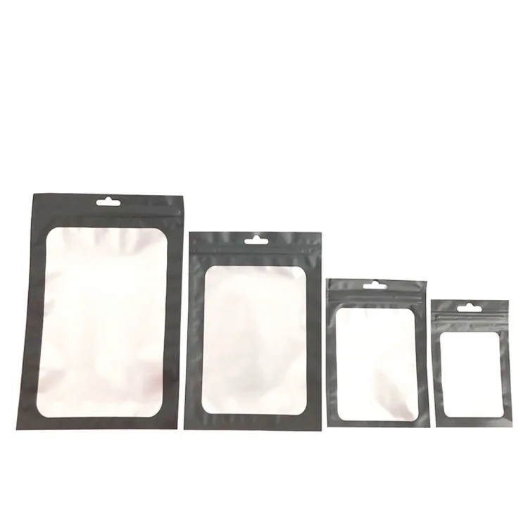 Mylar Zipper Lock Bags Front Matte Clear Plastic Packaging Pouch Hanging hole bags are used for electronic accessories