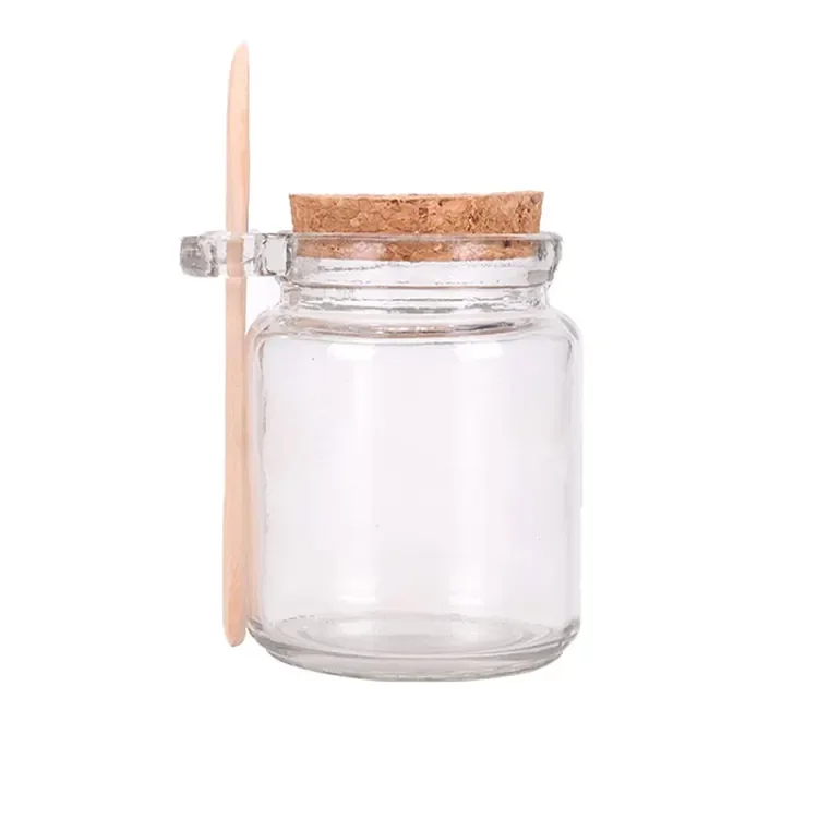 Stocked 250ml Clear Round Bath Salt Glass Bottle Jar With Cork Lid and Spoon