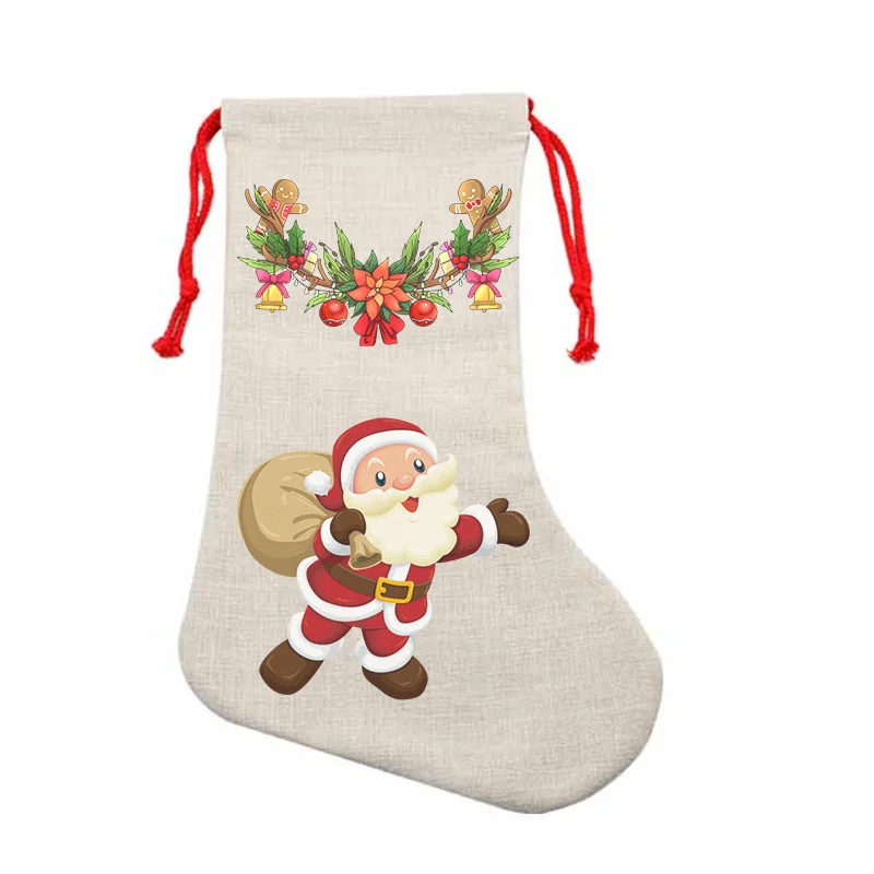 Qualisub Linen Sublimation Christmas socks Double sides print sublimation Christmas stocking Linen Christmas Socks sublimation