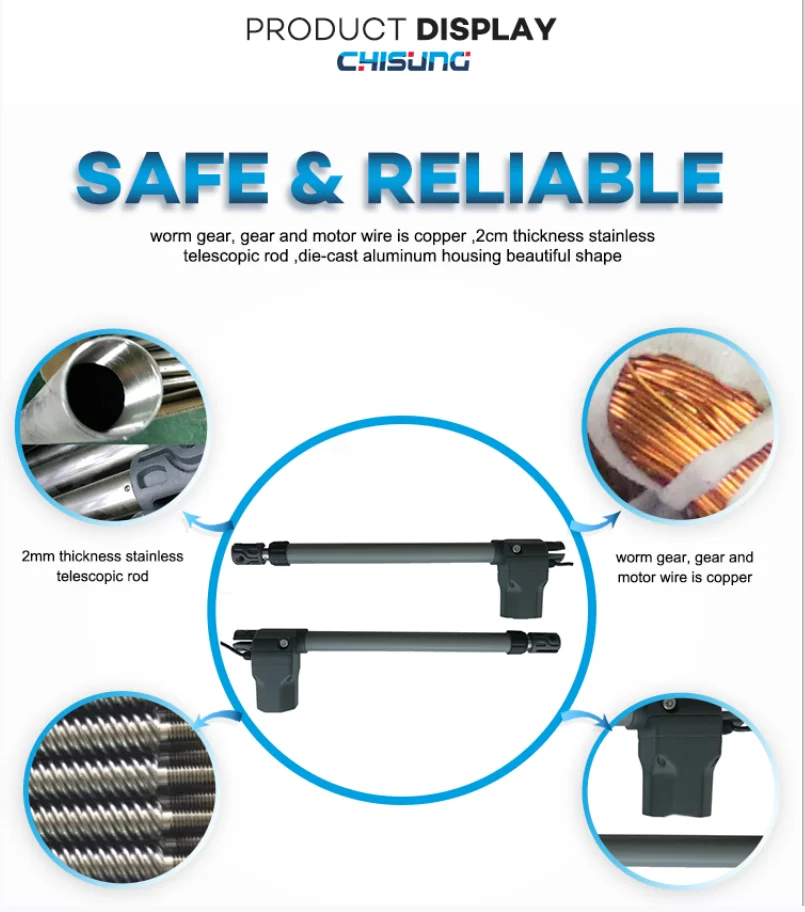 Professional Service Chisung Durable Heavy Duty 500kg*2 Automatic Dual Arms Swing Gate Opener AC/DC Motor Operator For Home