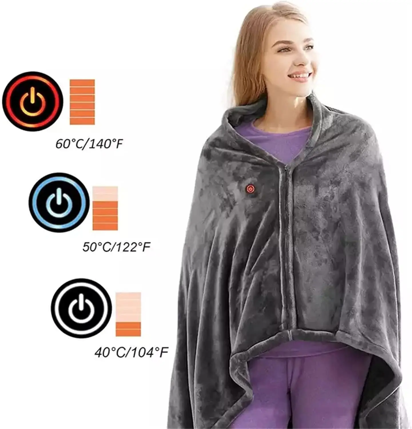 USB Heated Blanket Wrap Wearable Heated Throw Blanket with Buttons Ultra Warm Heating Neck and Shoulders Shawl for Home Office