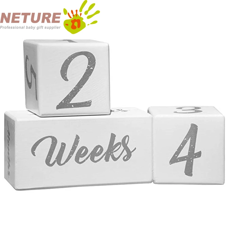 Wholesale Hot Set Printed Beech Baby Square Milestone Blocks Wooden Baby Age Milestone Blocks