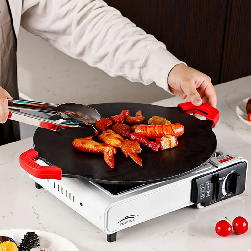 Outdoor Camping Roasting Pans Korean Nonstick Barbecue Fry Griddle Grill Pan Plate Round Cast Iron BBQ Grill
