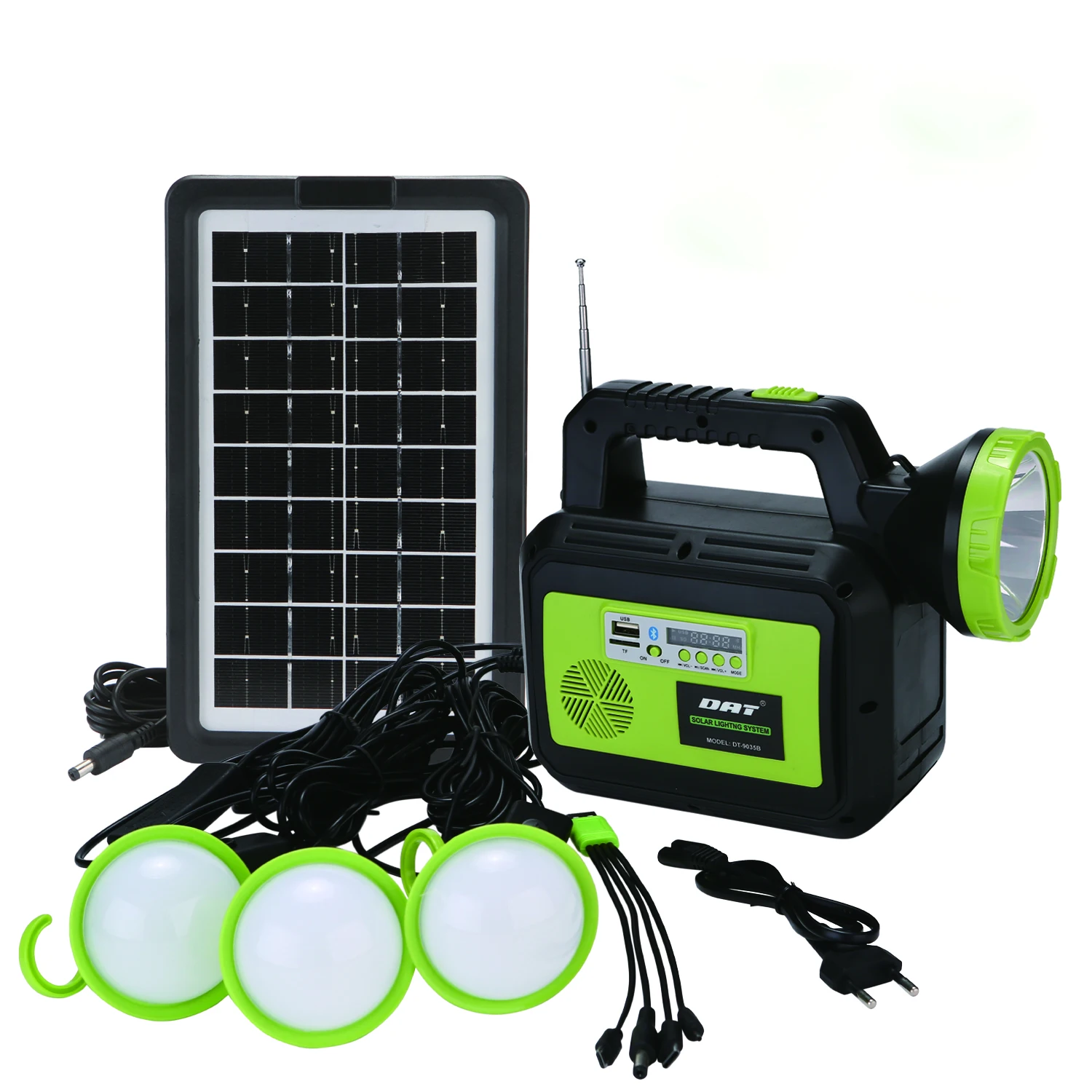 DT-9035B  DAT  Solar power lighting  system kits  with FM radio  6v3.5w power bank   with USB  and led light solar lighting syst