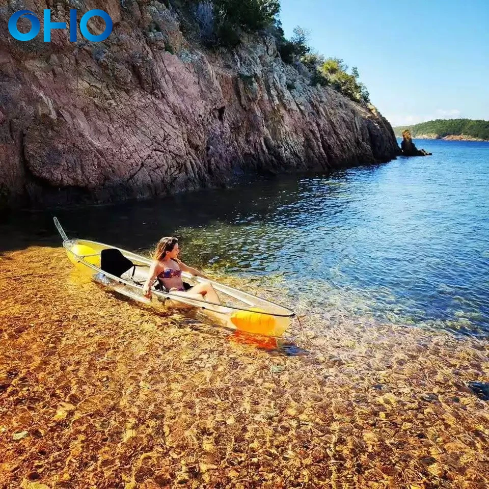OHO Wholesale High Quality Small Plastic Rowing Boats Transparent Canoe Kayak Clear Kayak 2 Person