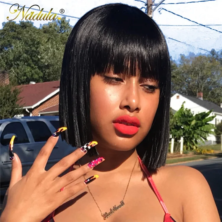 
Short Bob Bang Wig for Black Women Peruvian Virgin 100 Human Hair Short Bob Wig Vendor Wholesale Guangzhou Wigs 