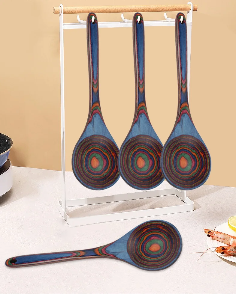 2022 New Nontoxic Rainbow Pakkawood Utensils Set colorful spurtle set wood Spatula 12 inch cooking spoon for home kitchen