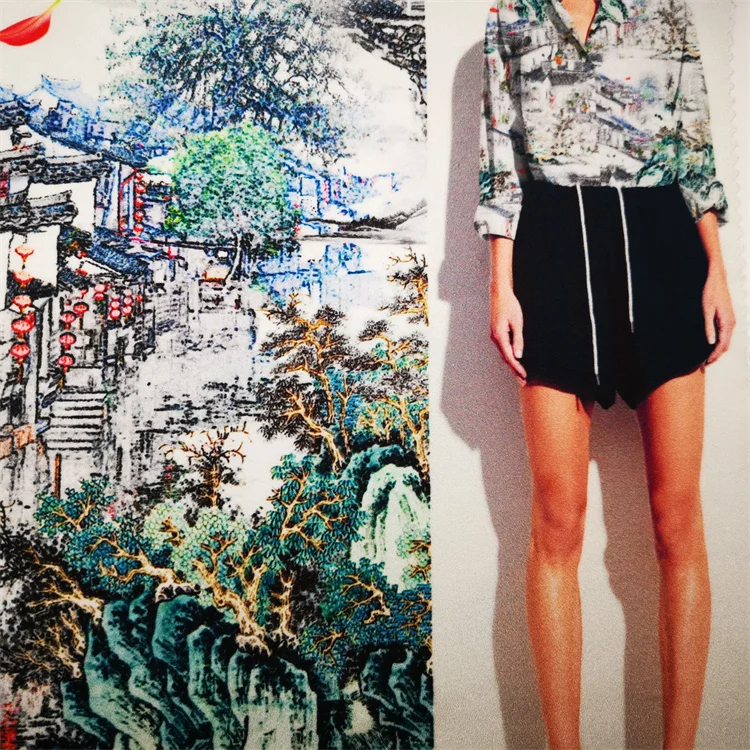 Manufacturer made garment textiles silk satin chiffon fabrics with digital printing