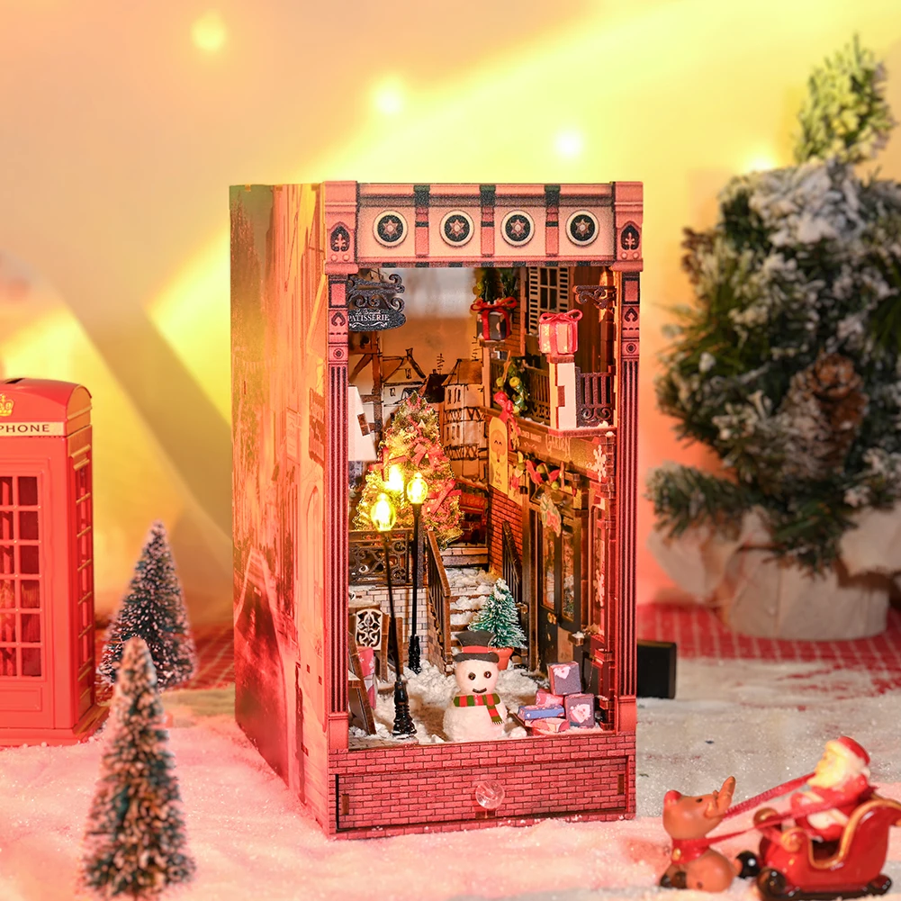 IIECREATE 3D wooden Puzzle For Adult Jolly Christmas Promenade DIY Miniature House Book Nook