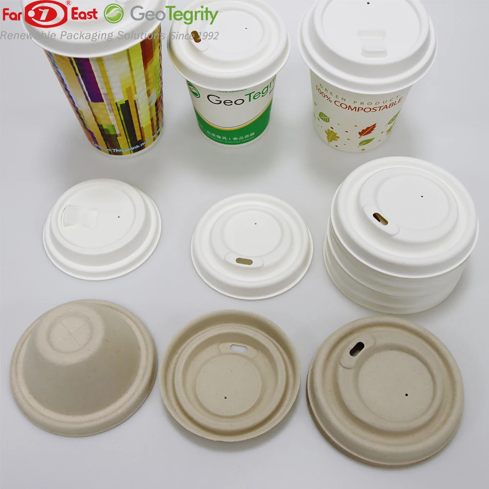 Wholesale Eco-friendly 80mm Biodegradable Disposable Sugarcane Bagasse Pulp Flip-Top Lid