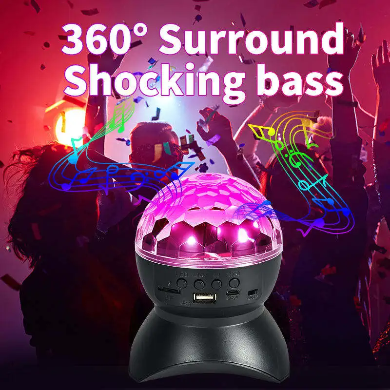 LED Stage Light With Wireless Speaker for Party Bar Club Rechargeable RGB Crystal Magic Ball Light Disco Light