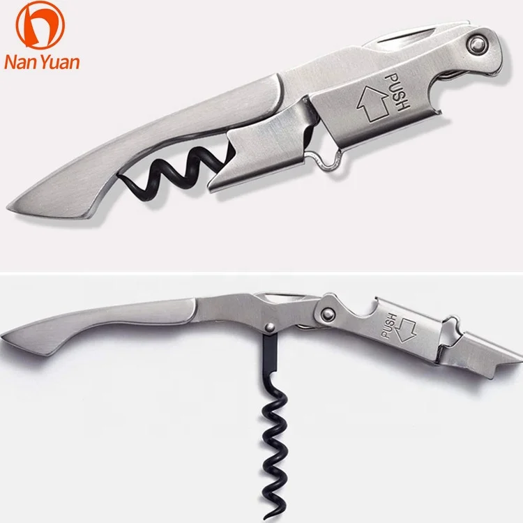 Double lever steel handle beer wine bottle opener corkscrew for custom logo